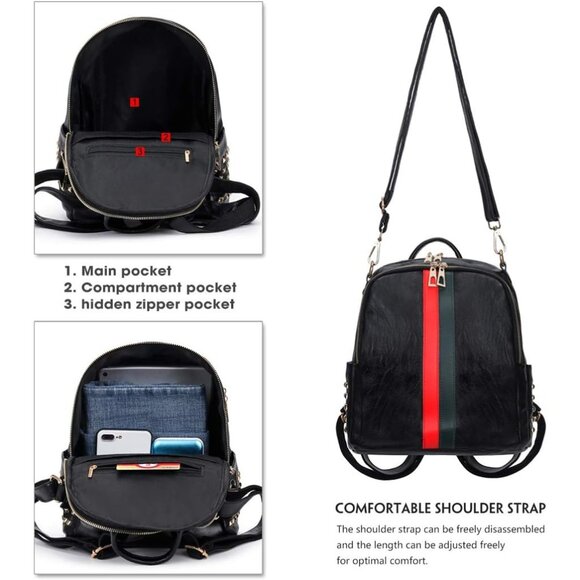 PU Leather Mini B Big Black Backpack Women Cute Fashion Shoulder Bag Small Purse - Picture 5 of 7